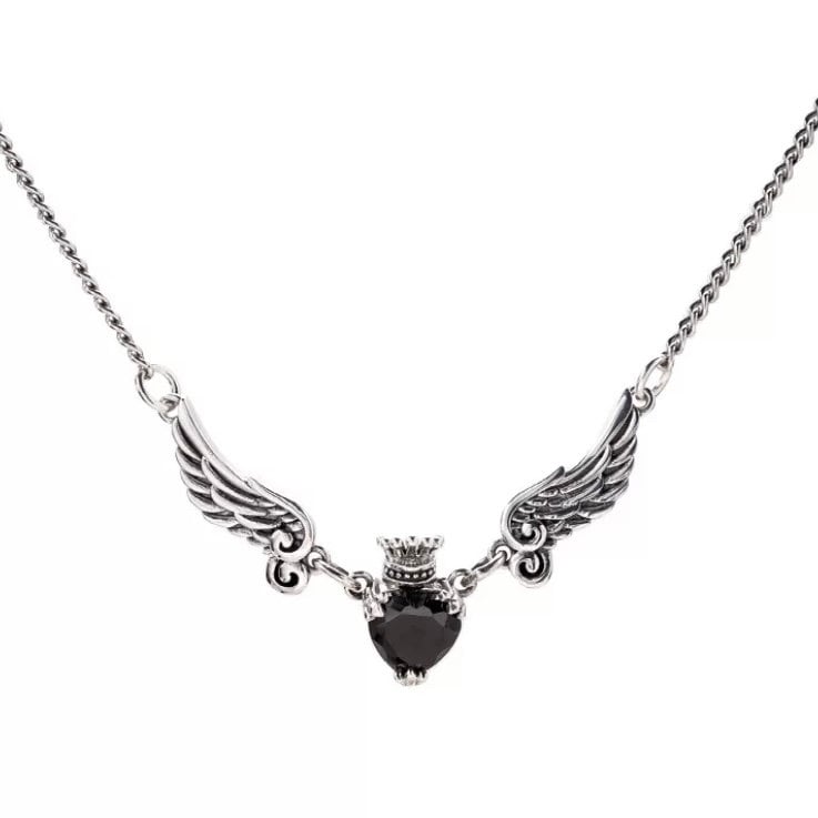 Angel Wings Heart Black Zircon Pendant Necklace