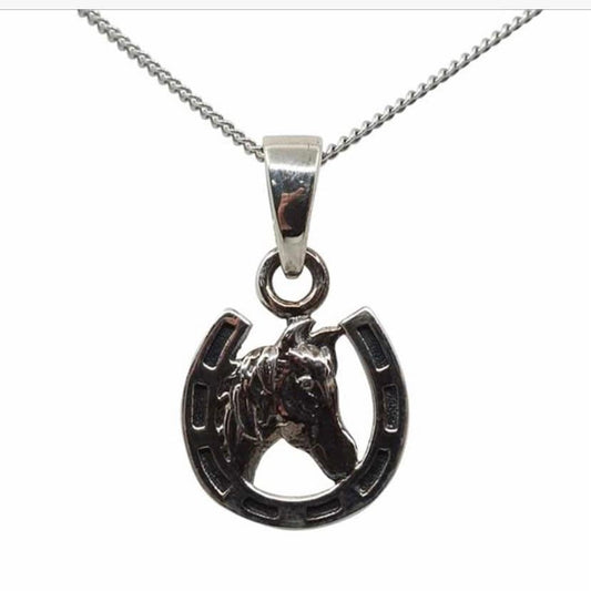 Delicate Sterling Silver Horse and Lucky Horseshoe Pendant Necklace