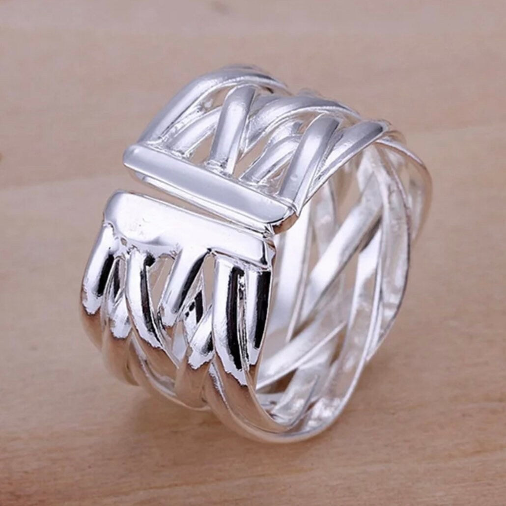 Silver Colour Mesh Open Ring