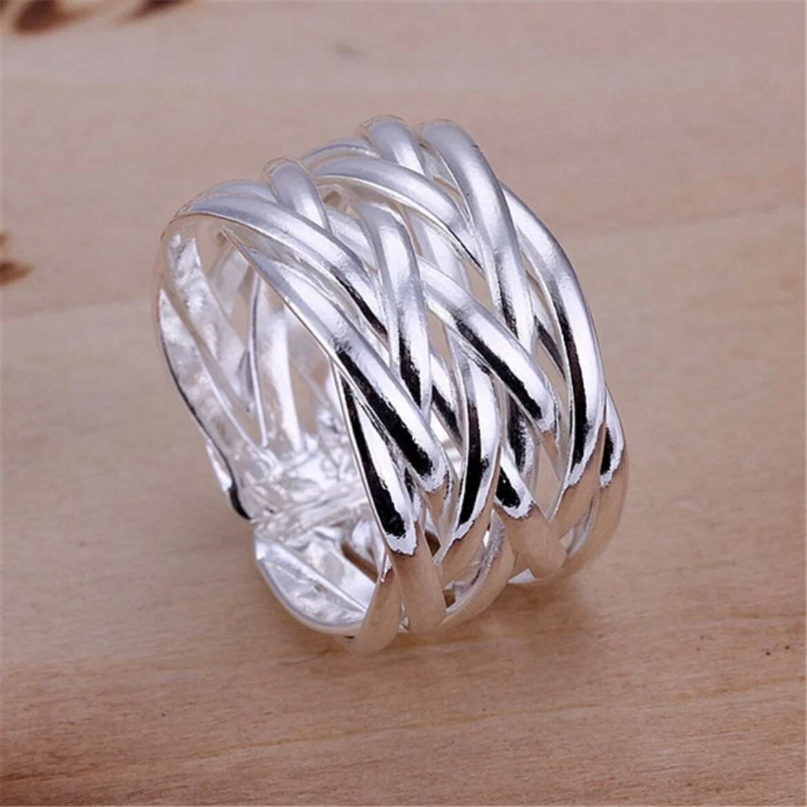 Silver Colour Mesh Open Ring