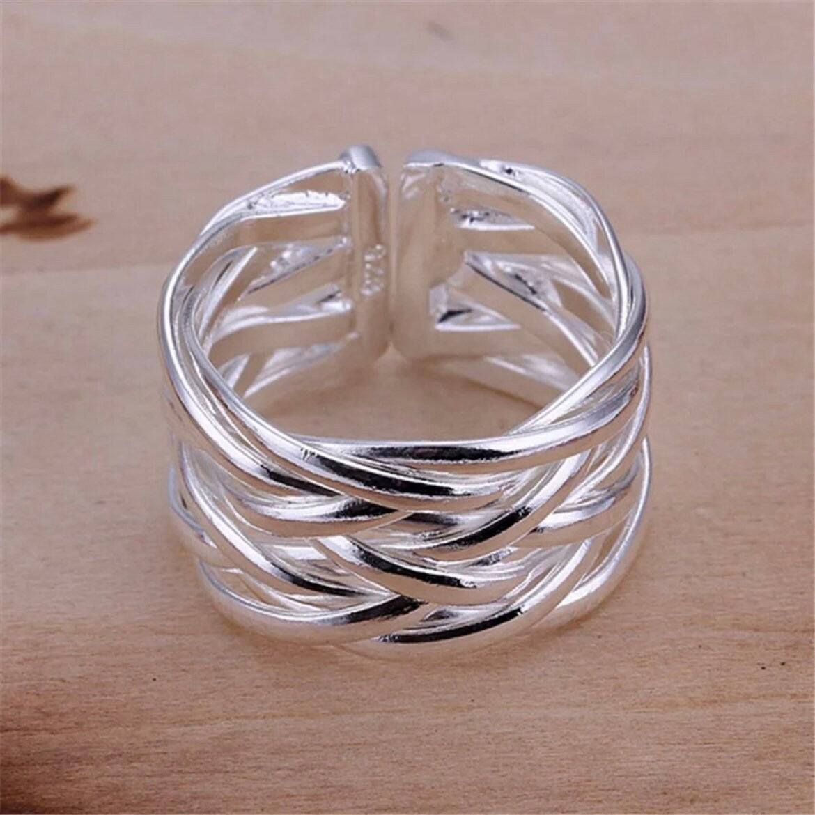 Silver Colour Mesh Open Ring