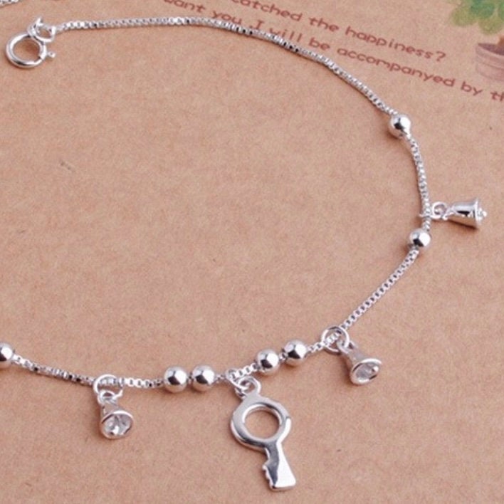 Silver Colour Lock Key Anklet