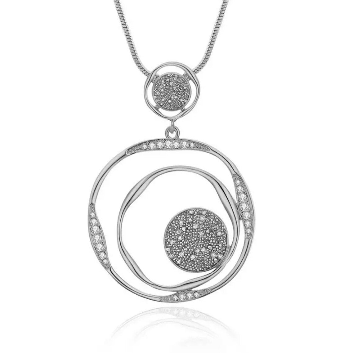 Frosted Stone Pendant Necklace Sweater Chain Big Circle Round Pendant Long Necklace