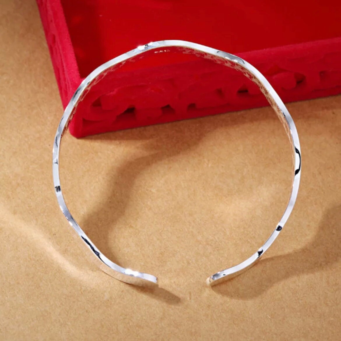 Bohemian Silver Retro Wave Water Ripples Bracelet Bangle