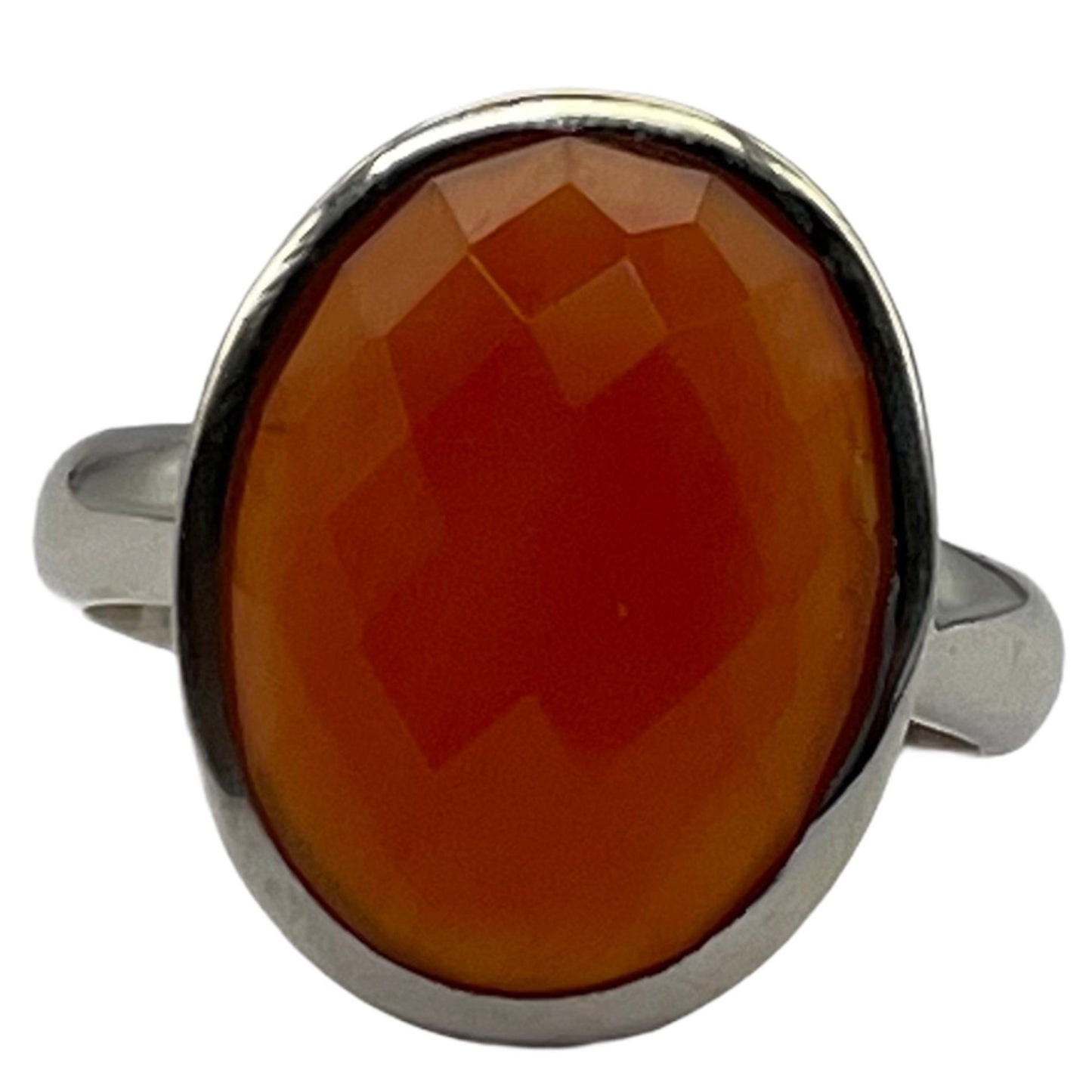 Carnelian Oval Faceted Sterling Silver 925 Adjustable Ring