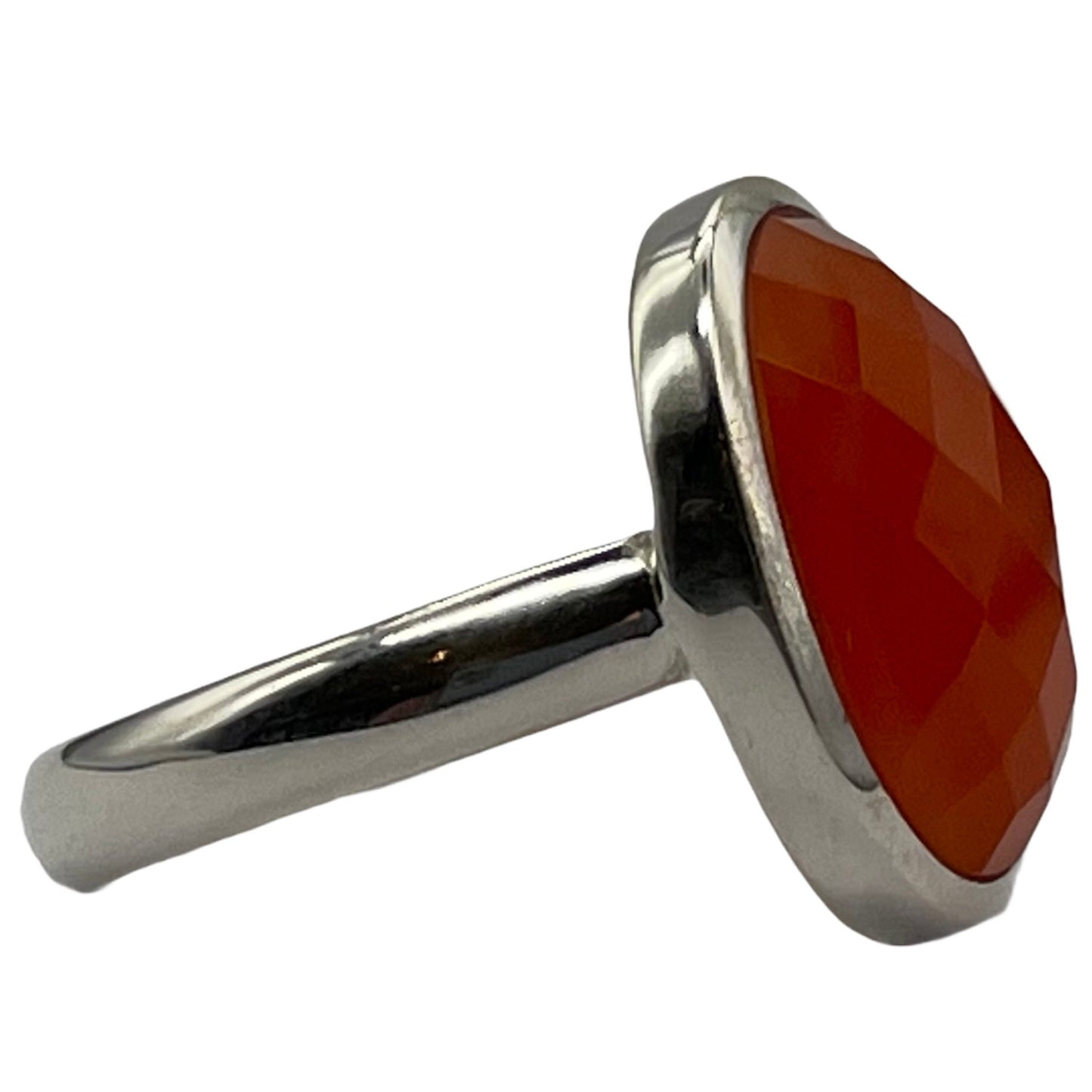 Carnelian Oval Faceted Sterling Silver 925 Adjustable Ring