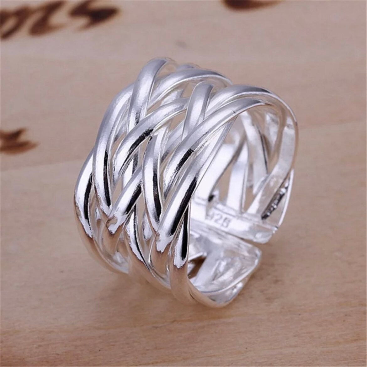 Silver Colour Mesh Open Ring