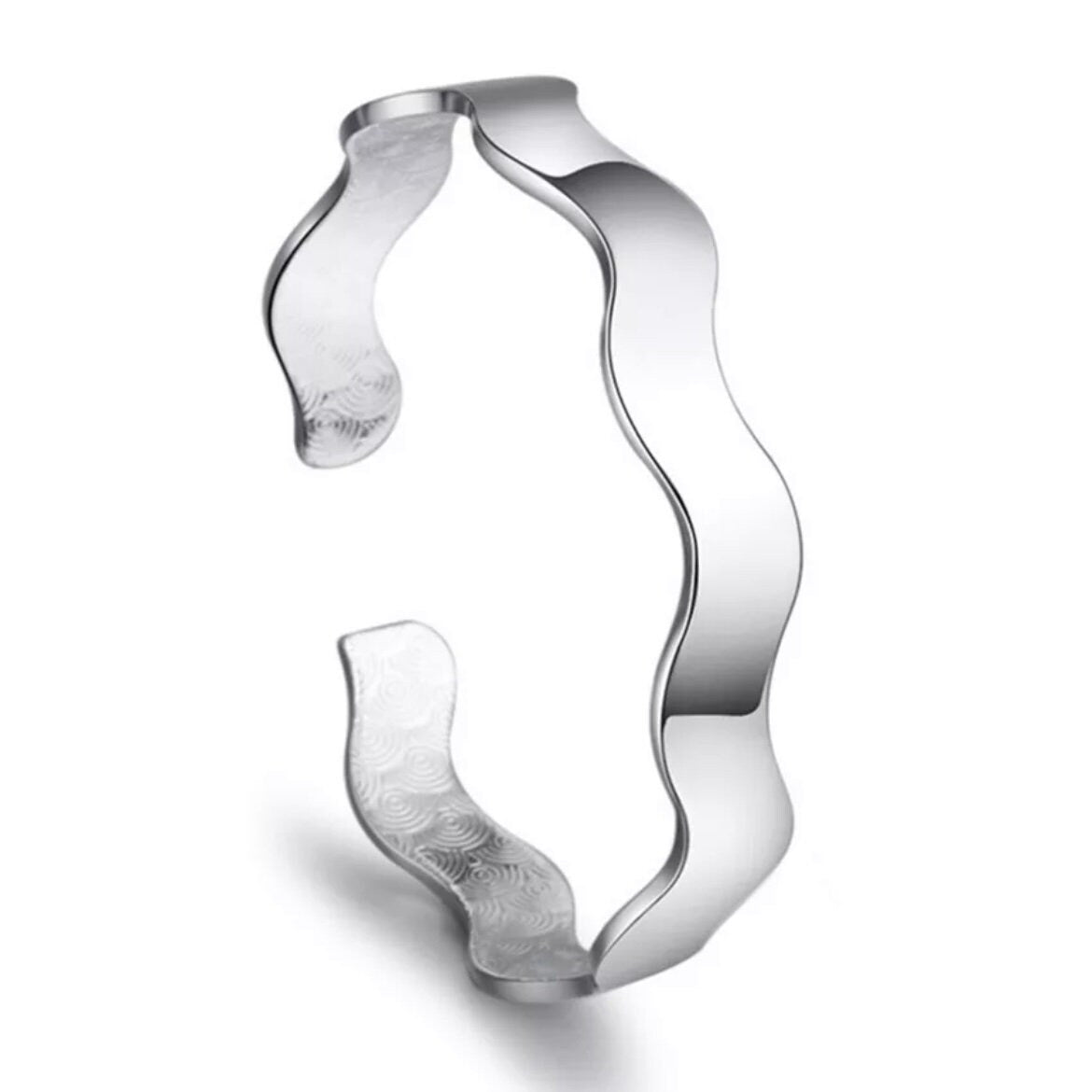 Bohemian Silver Retro Wave Water Ripples Bracelet Bangle