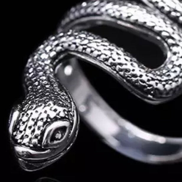 Gothic Punk Retro Snake Serpentine Ring Available in Silver or Black Colour