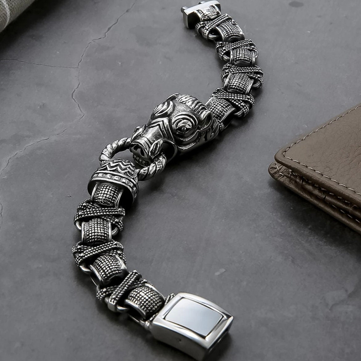 Retro Animal Solid Stainless Steel Silver Charm Link Bracelet