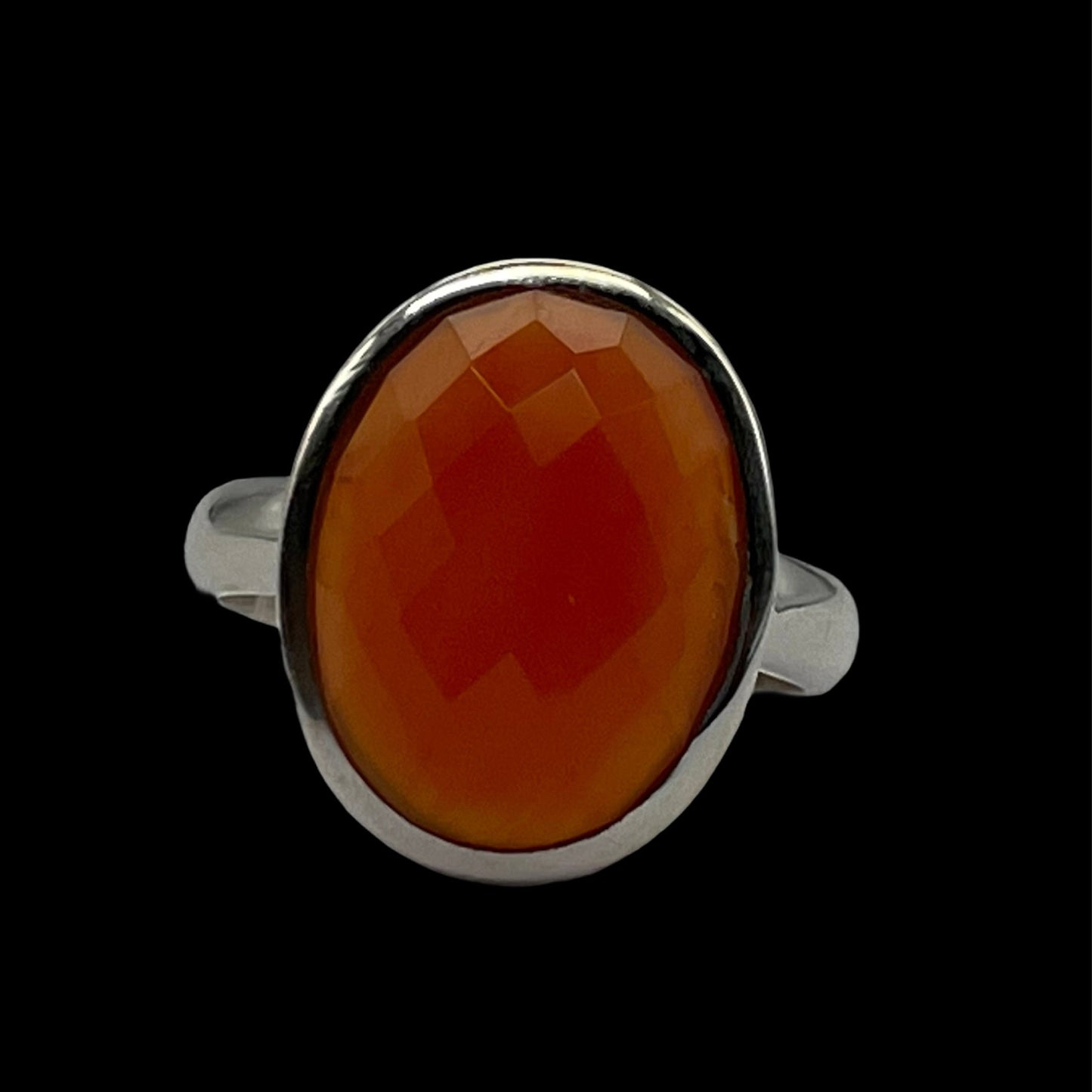 Carnelian Oval Faceted Sterling Silver 925 Adjustable Ring