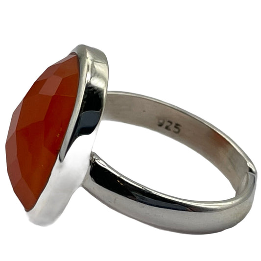 Carnelian Oval Faceted Sterling Silver 925 Adjustable Ring