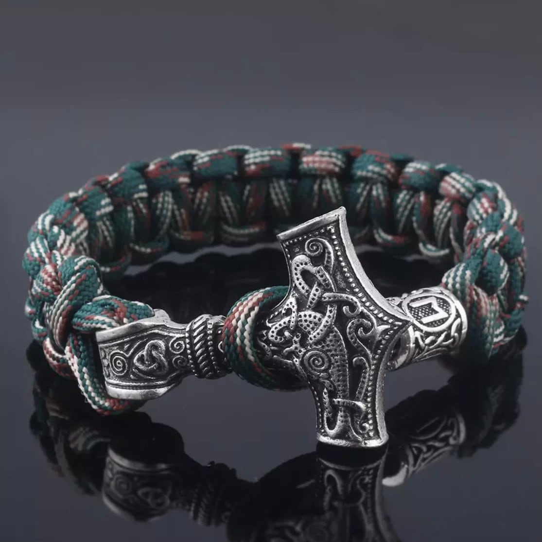 Vintage Mjoinir Rope Chain Bracelet Silver Thor Hammer Wristband Norse Mythology Amulet Jewellery Available in 9 Colours