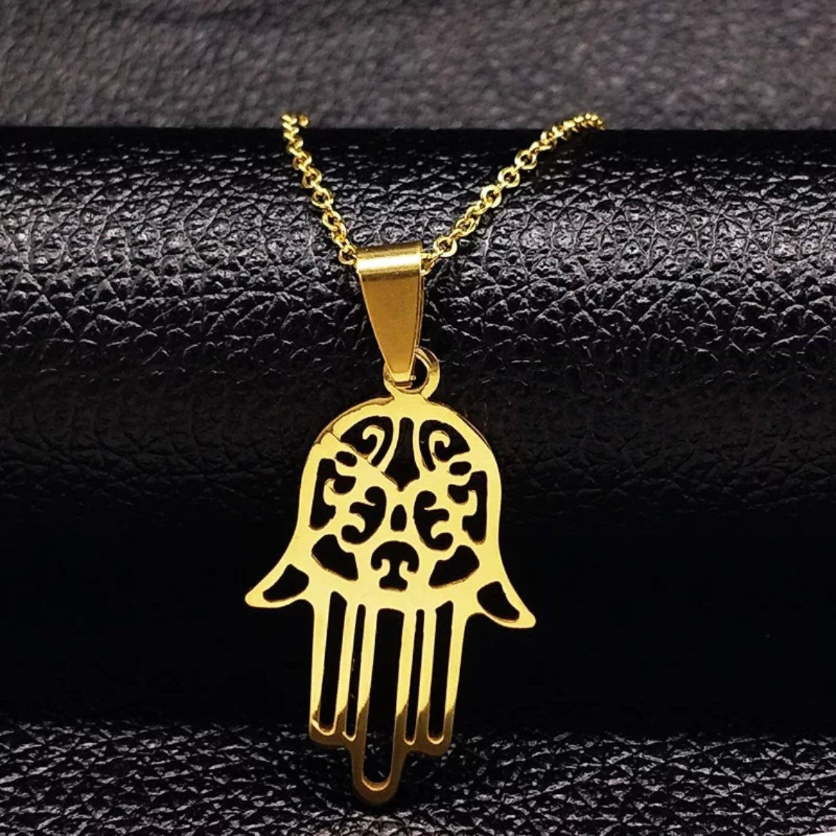 Stainless Steel Hamsa Hand Pendant Necklace in Gold or Silver Colour