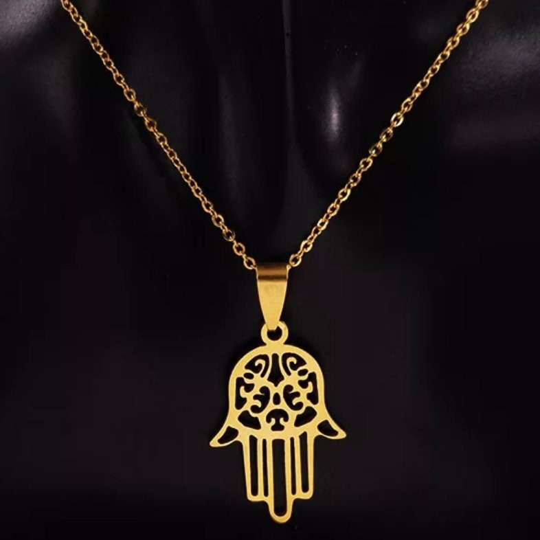 Stainless Steel Hamsa Hand Pendant Necklace in Gold or Silver Colour