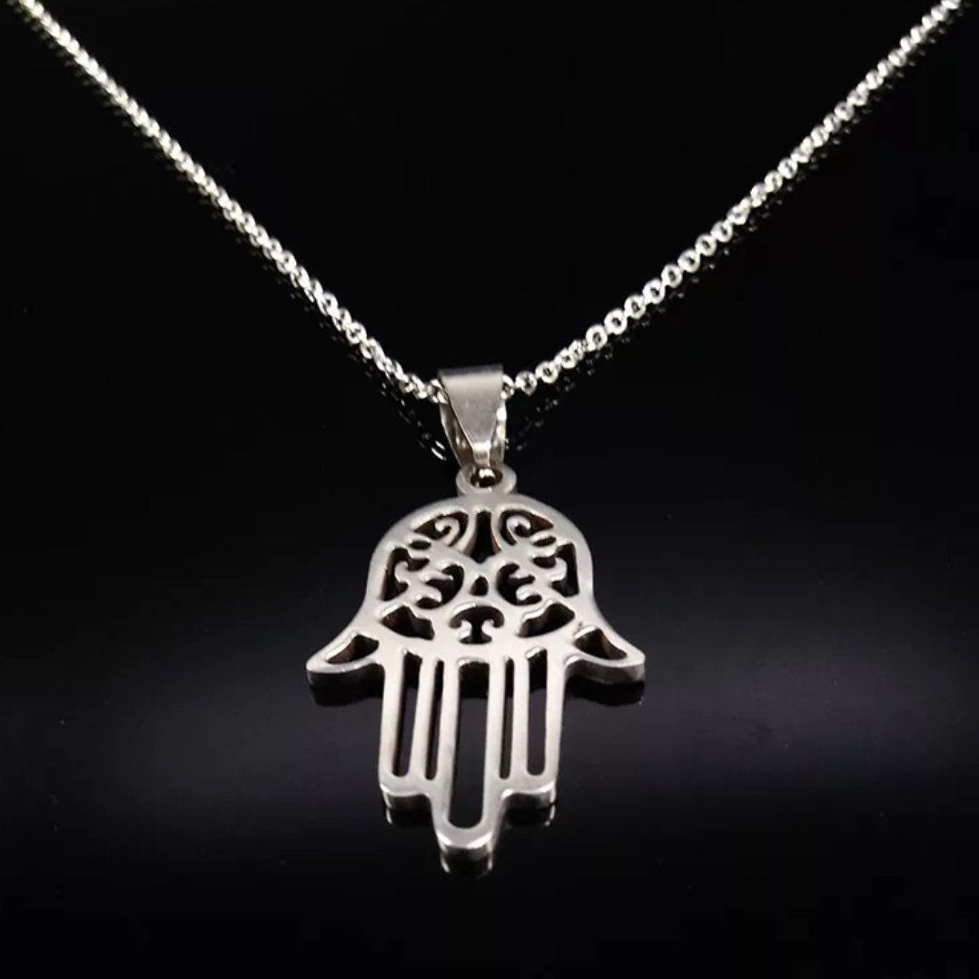 Stainless Steel Hamsa Hand Pendant Necklace in Gold or Silver Colour