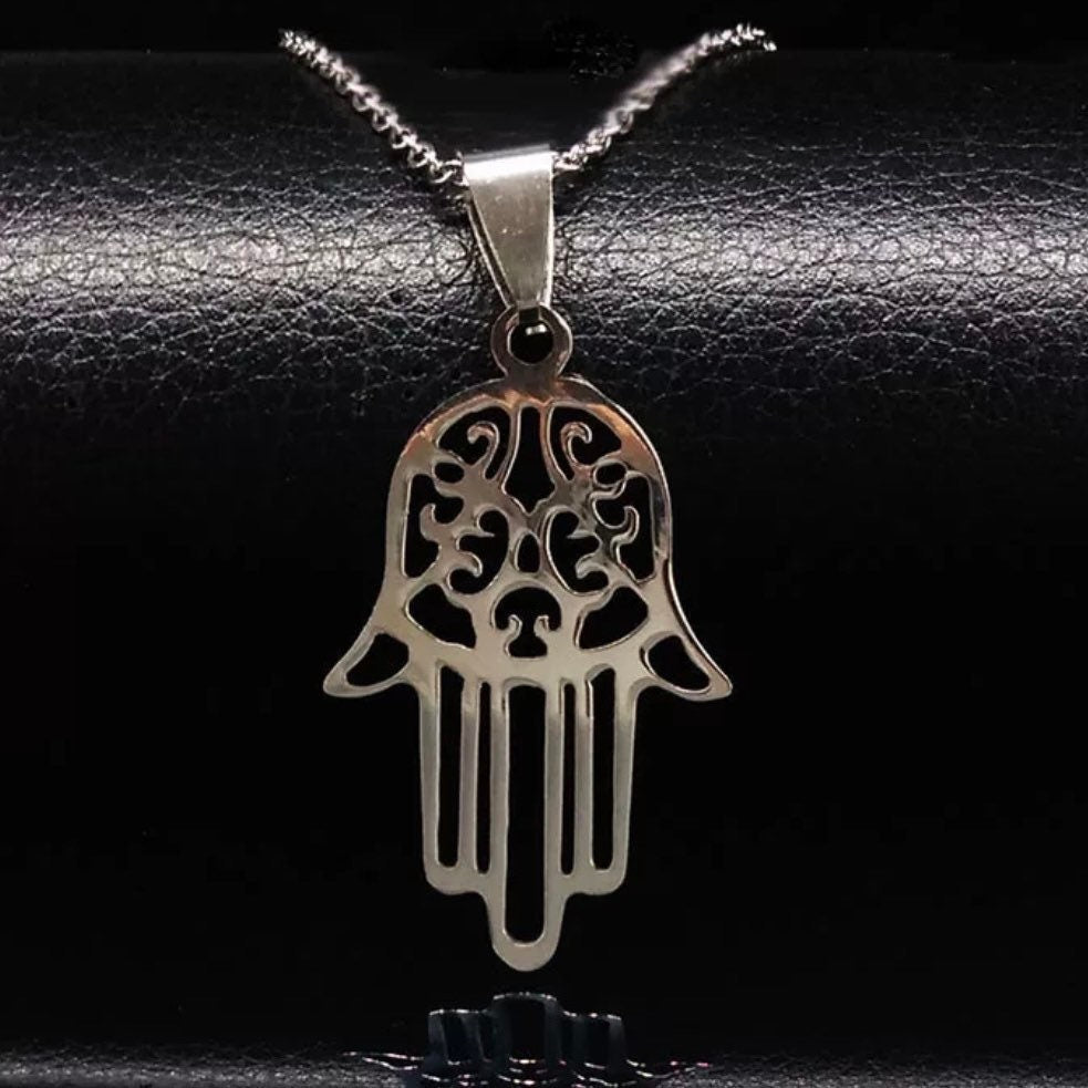 Stainless Steel Hamsa Hand Pendant Necklace in Gold or Silver Colour