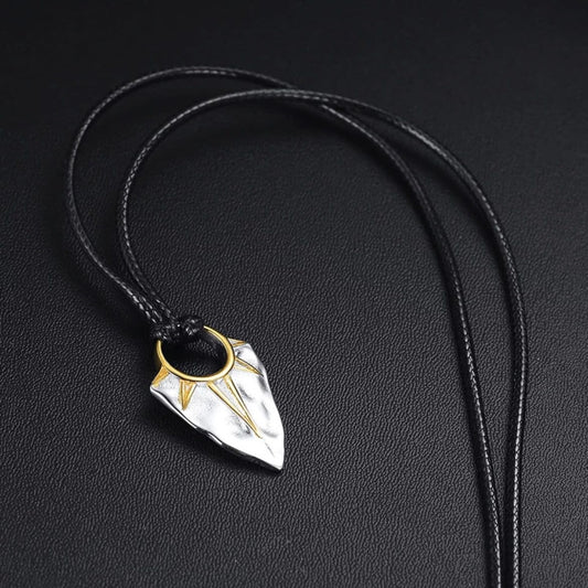 Stainless Steel Sun Arrow Head Pendant Necklace with Black Rope Chain