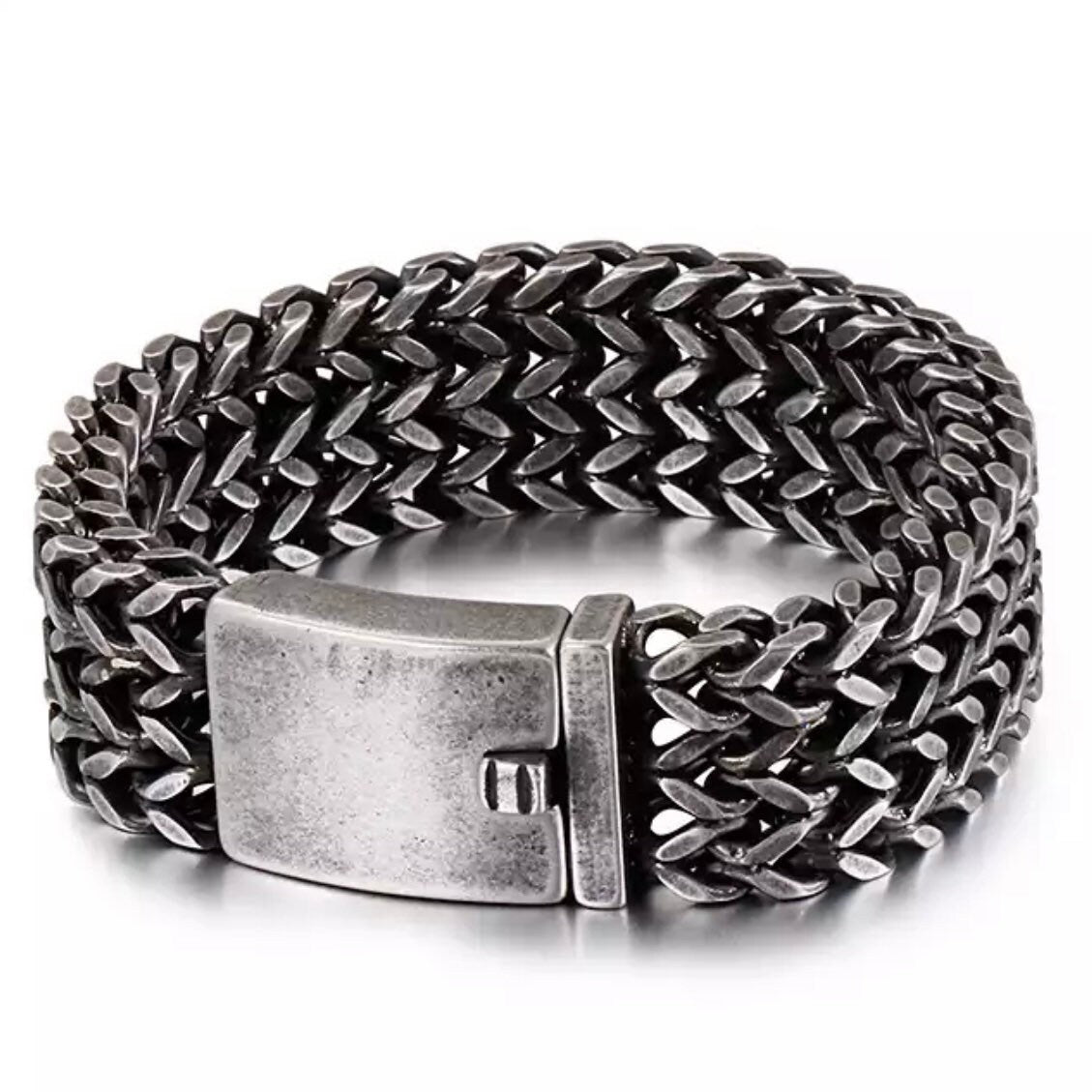 18mm Wide Black Stainless Steel Retro Bracelet