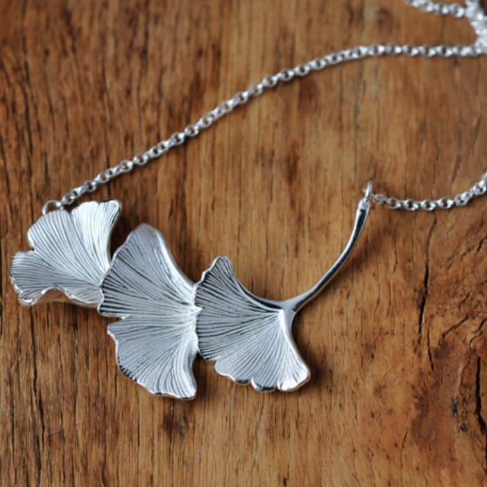 Ginkgo Biloba Leaf Bohemian Vintage Silver Colour Pendant Necklace