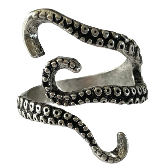 Gothic Vintage Octopus Open Ring Available in Silver or Black Colours