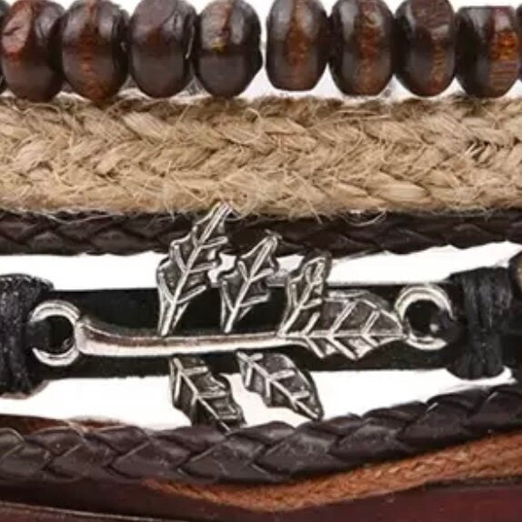 Bohemian Beaded Weave Leather Bracelet with Leaf Charm