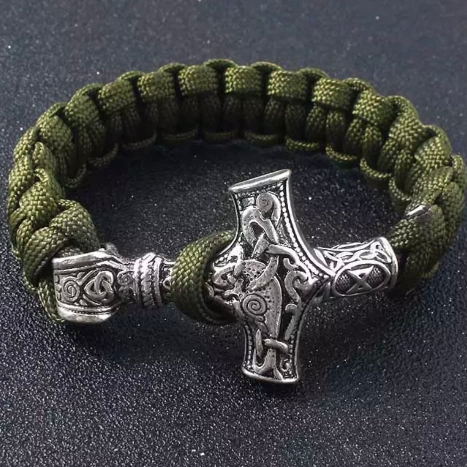 Vintage Mjoinir Rope Chain Bracelet Silver Thor Hammer Wristband Norse Mythology Amulet Jewellery Available in 9 Colours