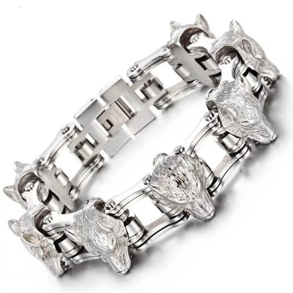 Stainless Steel Domineering Wolf Head Charm Chain Bracelet