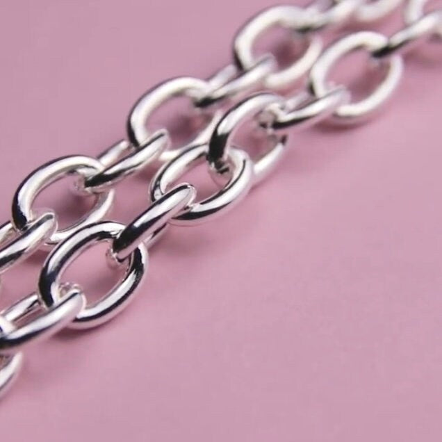 Silver Two Heart Pendant Chunky Link Chain Necklace