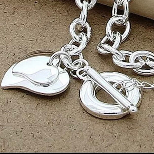 Silver Two Heart Pendant Chunky Link Chain Necklace