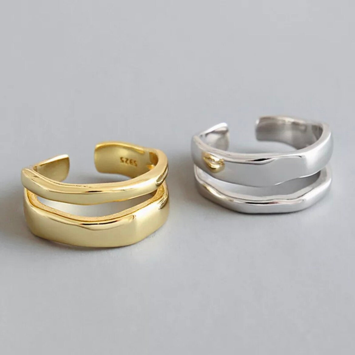 Geometric Irregular Style Open Ring in Silver or Gold Plated