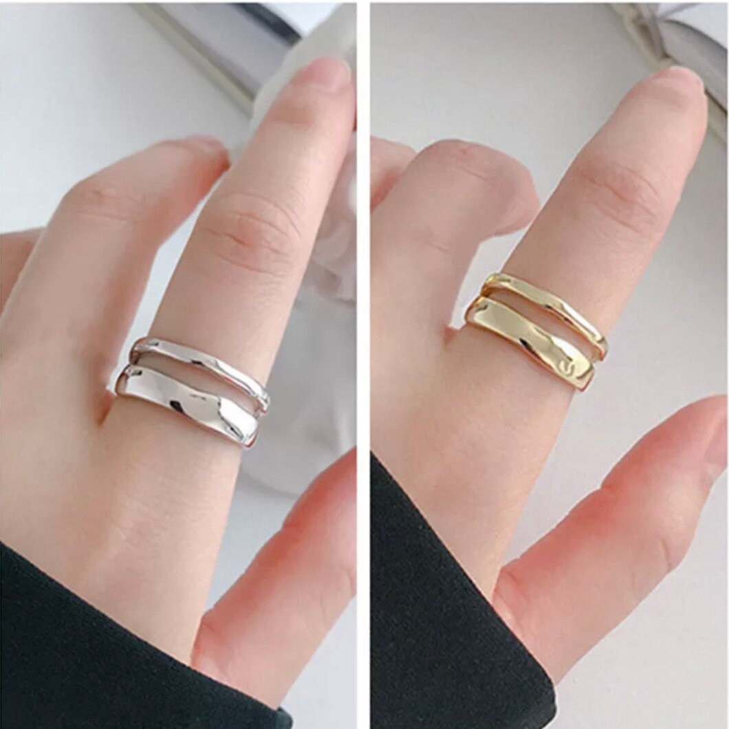 Geometric Irregular Style Open Ring in Silver or Gold Plated