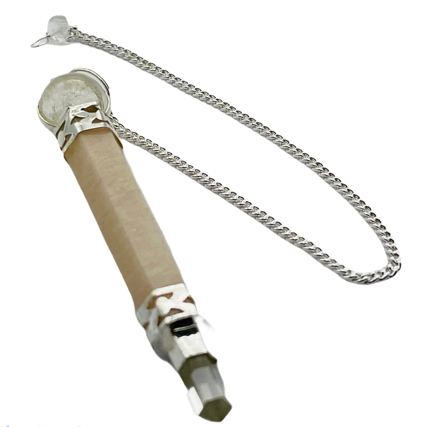 Natural Stone Indian Wand Pendulum with Silver Colour Chain Crystal Pendant for Dowsing Spiritual Reiki