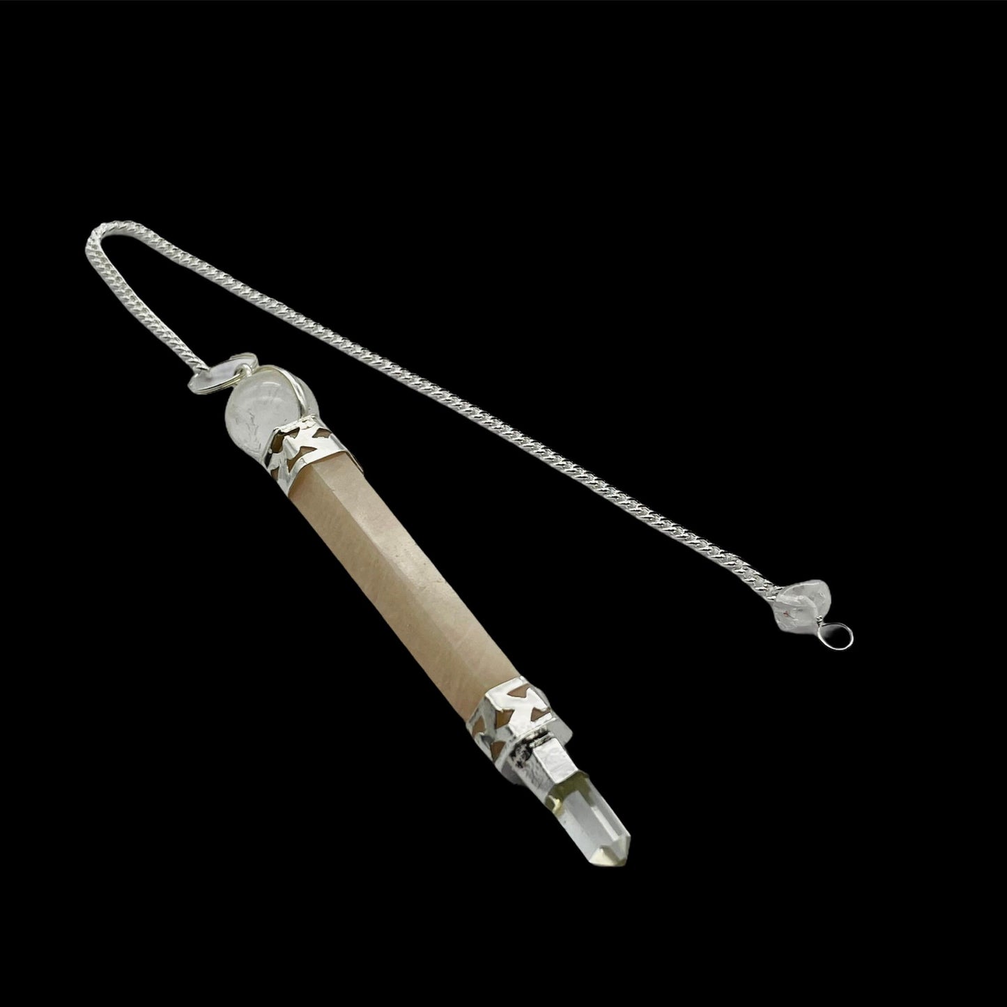 Natural Stone Indian Wand Pendulum with Silver Colour Chain Crystal Pendant for Dowsing Spiritual Reiki