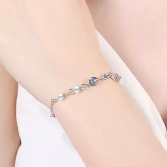 Moonstone Pearl Star Moon Clover Charm Bangle Bracelet