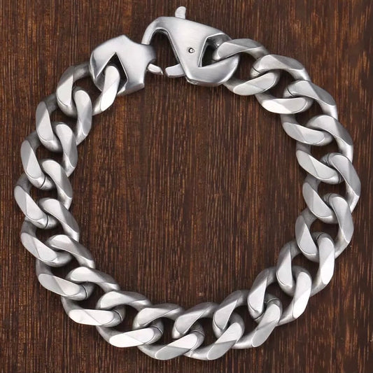 15mm Silver Matte Stainless Steel Curb Cuban Link Chain Bracelet