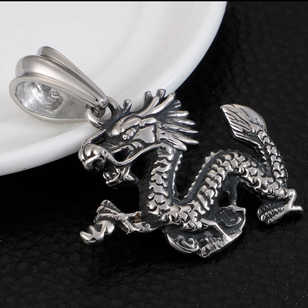 Punk Rock Gothic Stainless Steel Vintage Dragon Pendant Necklace