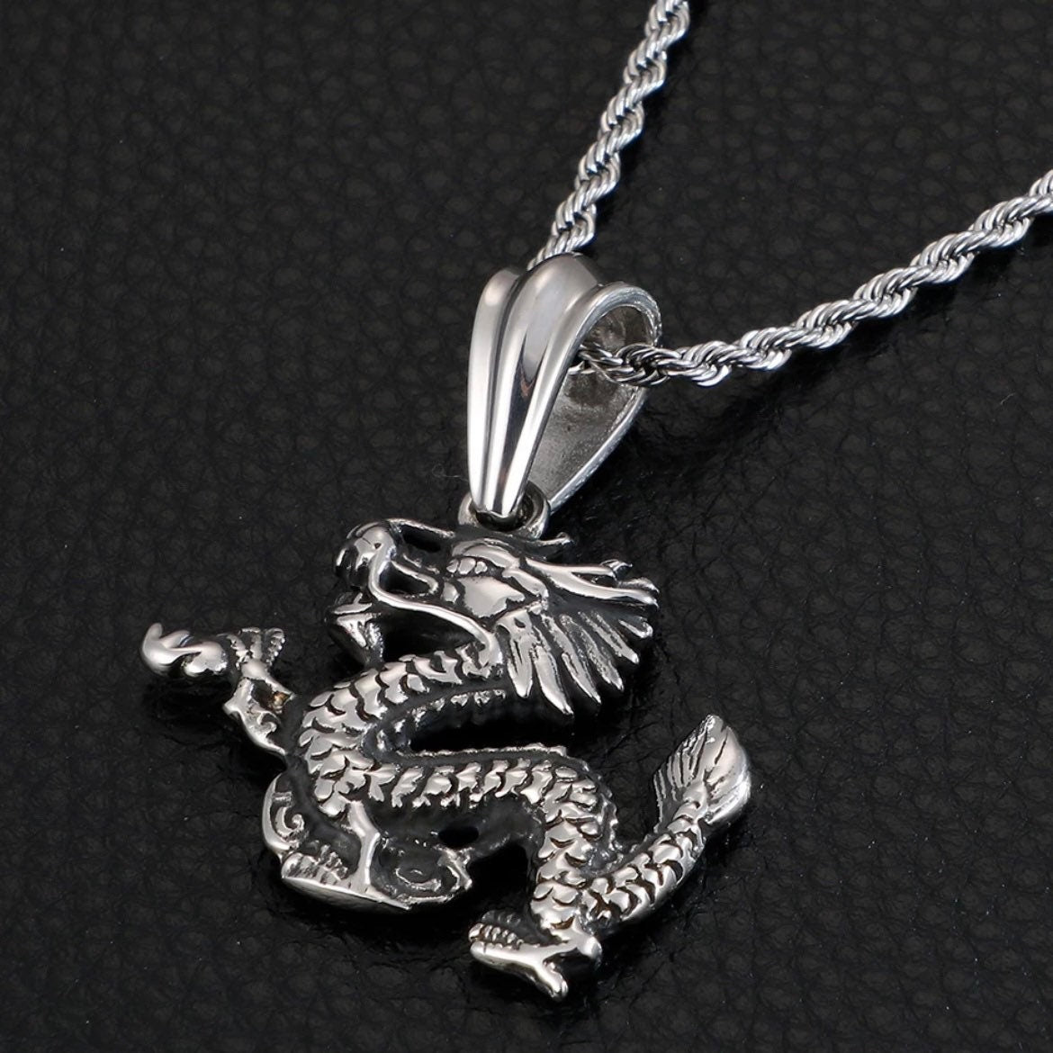 Punk Rock Gothic Stainless Steel Vintage Dragon Pendant Necklace