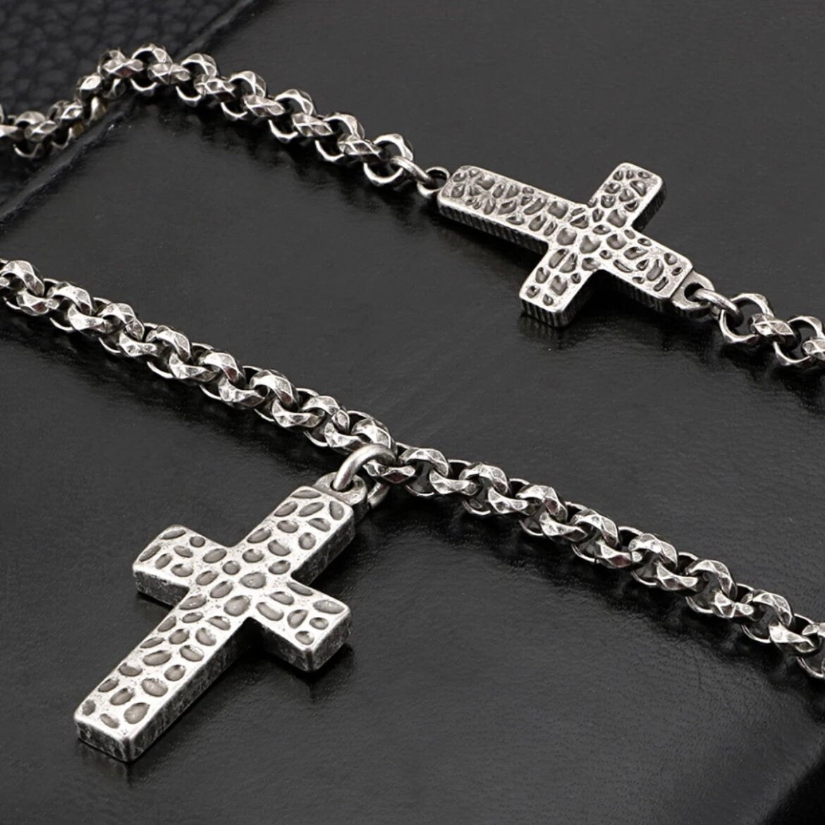 Classic 5mm Link Chain and Cross Charm/Pendant Necklace & Bracelet Set