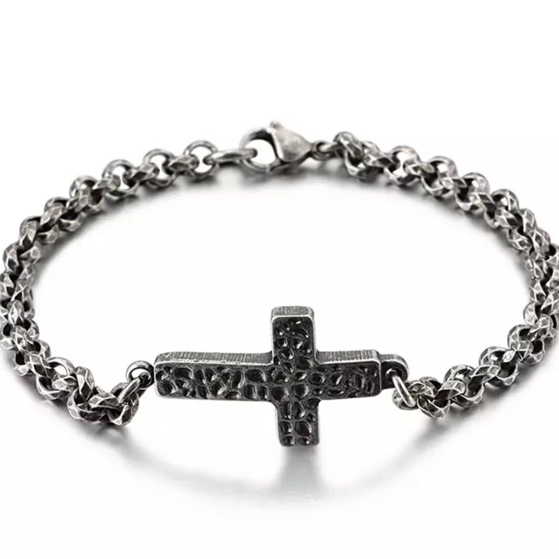 Classic 5mm Link Chain and Cross Charm/Pendant Necklace & Bracelet Set