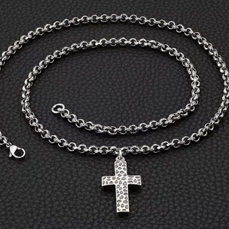 Classic 5mm Link Chain and Cross Charm/Pendant Necklace & Bracelet Set