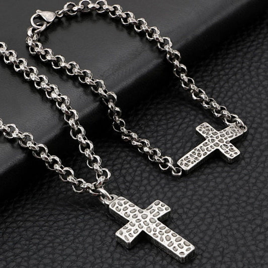 Classic 5mm Link Chain and Cross Charm/Pendant Necklace & Bracelet Set