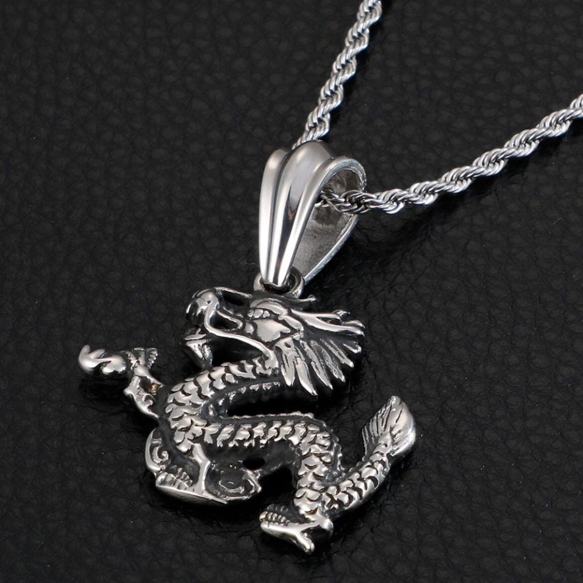 Gothic Punk Rock Stainless Steel Cool Dragon Pendant Necklace