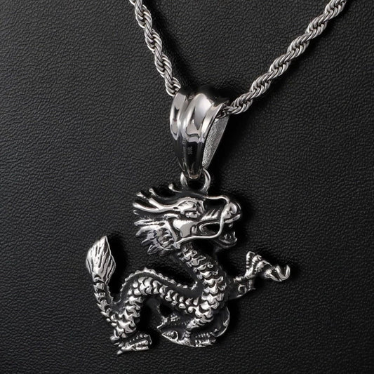 Gothic Punk Rock Stainless Steel Cool Dragon Pendant Necklace