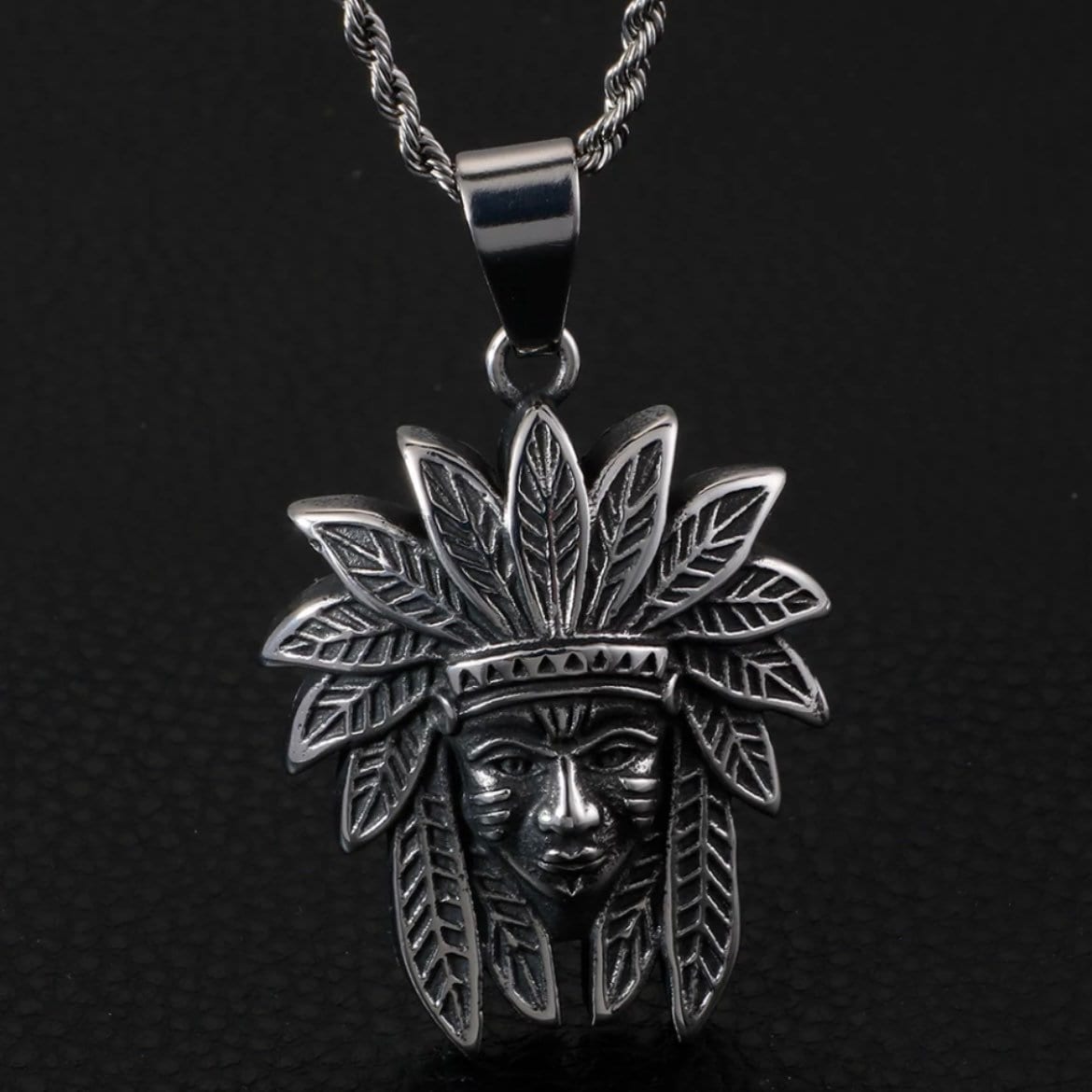 Cool Vintage Indian Chief Stainless Steel Pendant Necklace