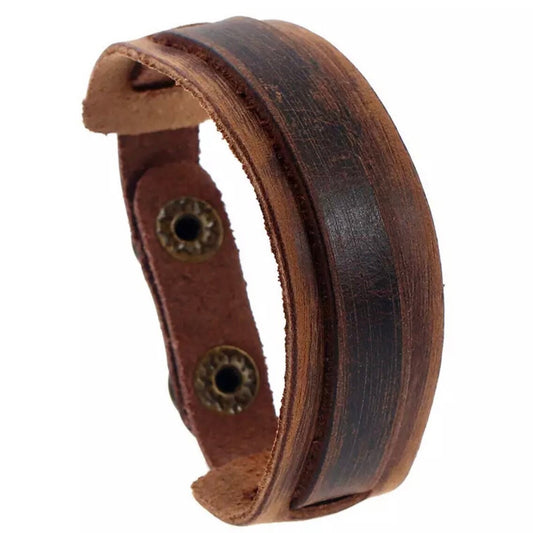 Slim Vintage Brown Leather Cuff Bracelet