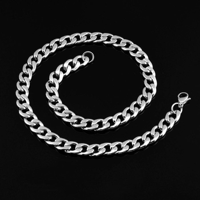 Necklace and Bracelet 8mm Miami Cuban Link Chain Stainless Steel Hip Hop Necklace & Bracelet Set