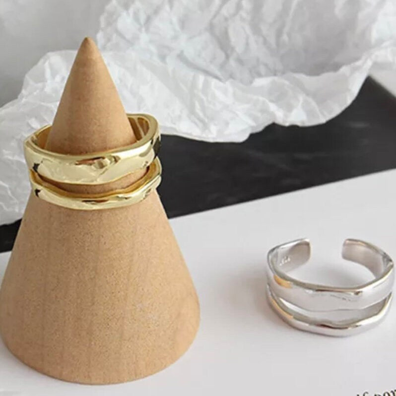 Geometric Irregular Style Open Ring in Silver or Gold Plated