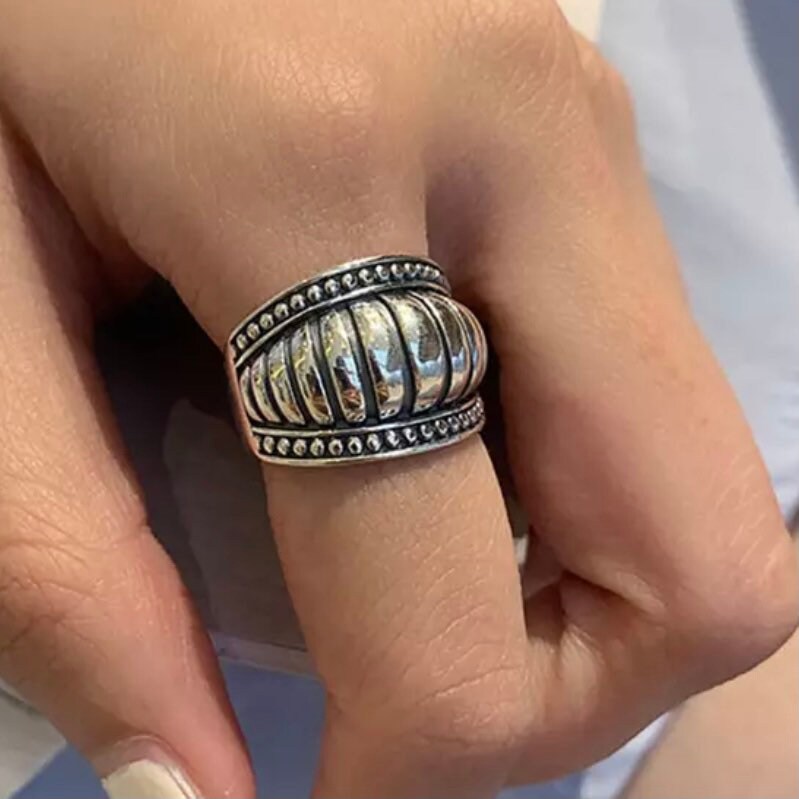 Punk Stripe Vintage Open Ring Set