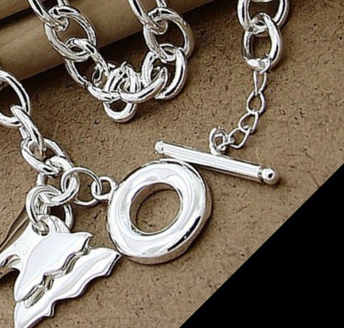 Silver Double Butterfly Pendant Chunky Link Chain Necklace